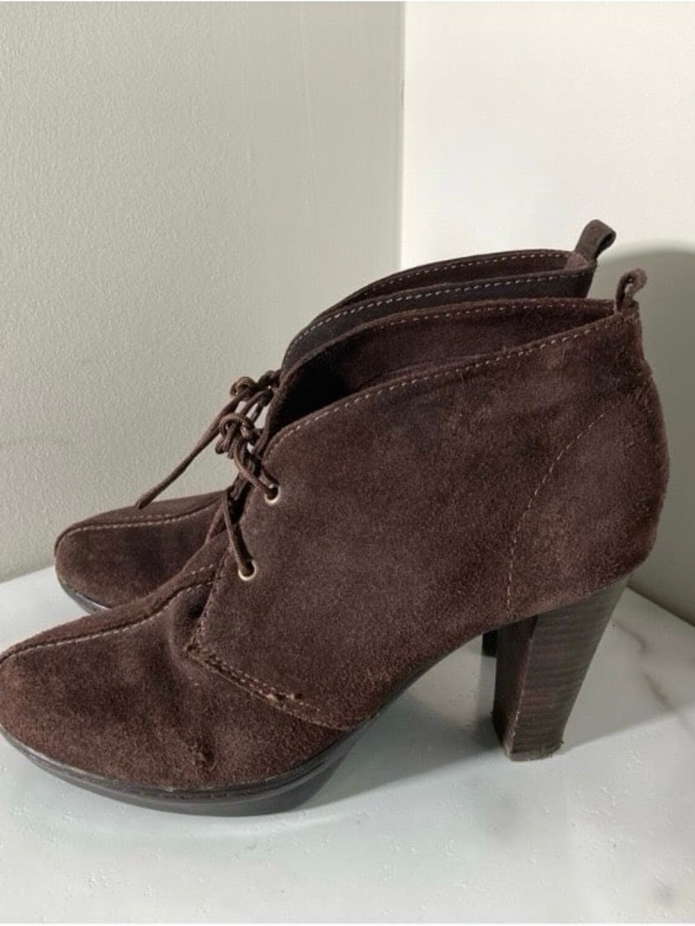 Esprit Vintage Brown Suede Ankle Boots with High Heels & Laces Size 6.5